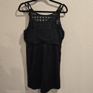 Swimsuits For All Black Lattice Plunge Skirted Swimdress - Size 18